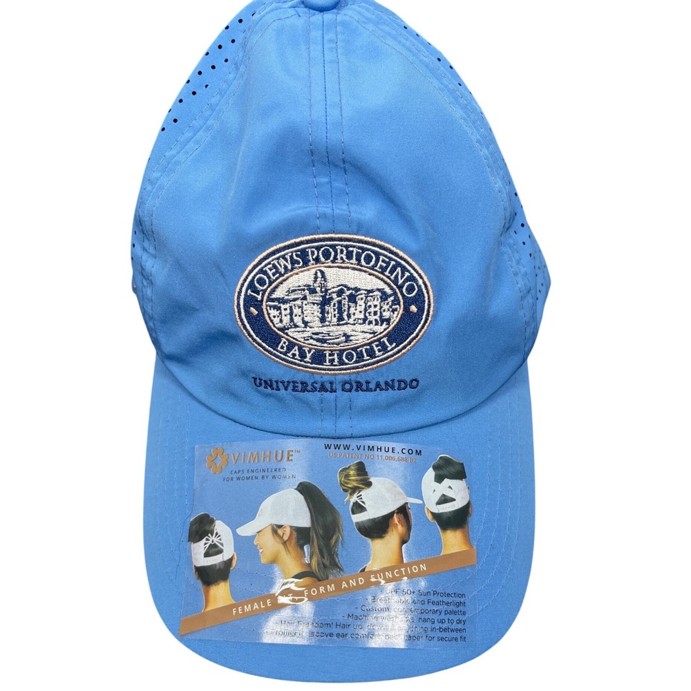 VIMHUE Loews Portofino Bay Hotel Universal Orlando Ponytail Hat Blue Women Sz 57